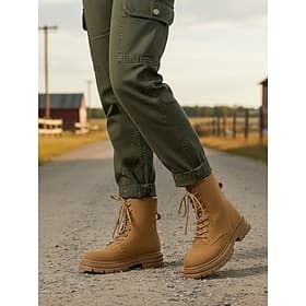 Women's Light Brown Lace-Up Combat Boots – Classic Vintage Style, Durable Outdoor Footwear for Hiking, Work and Everyday Wear