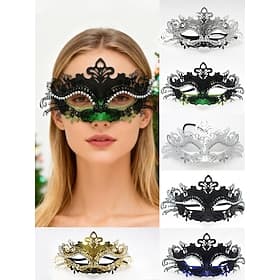 Women's Green Masquerade Mask with Black Lace and Rhinestone Details for Christmas Party, Ball  Carnival