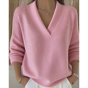 Women's Sweater Pullover Streetwear Casual Pure Color V Neck Knitted Long Sleeve Regular Tops Knit Daily Holiday Going out Pink Army Green Fall Winter