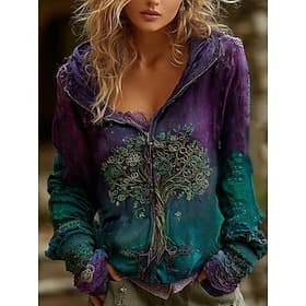Women's 3D Print Vintage Boho Hoodie Patchwork Hoodie Sweatshirt Floral Zip Up s Floral Punk Active Vintage Long Sleeve Hooded Regular Tops Home Dailywear Casu