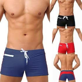 Men's Swim Shorts Swim Trunks Swimwear Bottoms Patchwork Zipper Pocket Stretchy Breathable Bottoms Surfing Bikini Diving Summer