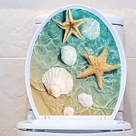 Seashell Ocean Toilet Sticker Removable Bathroom Wall Decal Waterproof Toilet Lid Decor Marine Theme Restroom Home Decoration Accessories