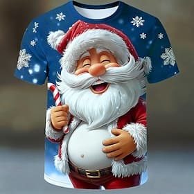 Weihnachten Herren Weihnachtsmann T Shirt Kurzarm T-Shirt 3D-Druck Rundhalsausschnitt Hemd Täglich Designer Künstlerisch Urlaub Party Straße Blau Rote Purpur G