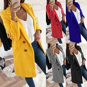Women's Winter Coat Comfortable Breathable Pocket Buttons Casual Plain Vacation Street Casual Daily Wear Single Breasted Long Turndown Regular Fit Long Sleeve