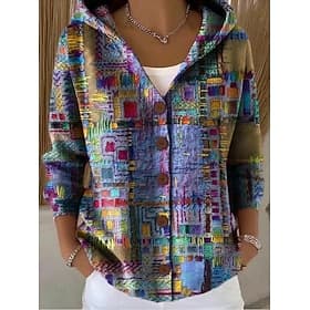 Women's Sweaters Warm Print Casual Floral Casual Regular Hooded Regular Fit Long Sleeve Outerwear Light Yellow Yellow Pink Fall Winter