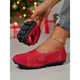 Women's Red Flexible Foldable Flats with Soft Sole and Slip-On Comfort Design, Lightweight Casual Shoes for Christmas, Work, Travel  Everyday Wear