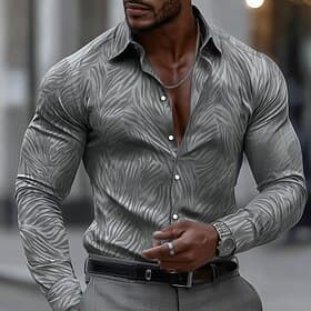 Men's Geometric Pattern Abstract Art Shirt Satin Shirt Dress Shirt Long Sleeve Fashion Casual Vacation Dailywear Summer Spring Fall Turndown 3D Print Button Up