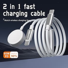 Wireless Charging for Apple Watch iWatch Magnetic PD Fast Charging 65W 2-in-1 Type-C Cable 20V 3A