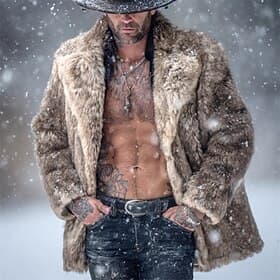 Men's Winter Jacket Faux Fur Coat Vacation Daily Thermal Warm Fleece Winter Plain Fashion Streetwear Lapel Regular Camel Jacket
