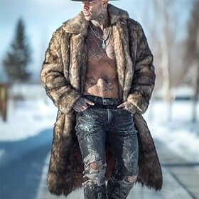 Men's Winter Jacket Faux Fur Coat Daily Vacation Thermal Warm Fleece Winter Plain Fashion Streetwear Lapel Long Yellow Jacket