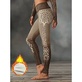 Women's Viking Boho Leggings Cozy Leggings Vacation Vintage Fashion Full Length High Waist Graphic Geometric Pattern Printing Fleece Thermal Warm Comfy Stretch