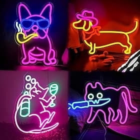 LED luminous neon decorative wall lights, sausage dogs, bullfighters, cats, cute and colorful animal shaped ornaments, light signs, USB power supply