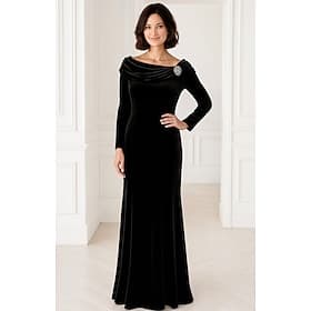 Sheath Column Floor Length Prom Dresses Evening Gown Ball Gown Formal Dress Elegant Long Sleeve Cowl Neck Wedding Formal Velvet with Rhinestone