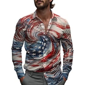 Men's 4th of July U.S. 250th Anniversary American Flag Shirt Casual Shirt Beach Shirt Long Sleeve Casual Comfortable Vacation Street Hawaiian Spring Fall Lapel