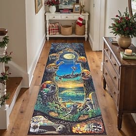Moonlight Forest Runner Rug For Hallway Kitchen Soft Non-Slip Machine Washable  Faux Cashmere Animal Night Scene Carpet Raccoon And Owl Design Entryway Runner,