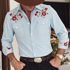 Men's Floral Print Ethnic Flowers Shirt Western Shirt Cowboy Shirt Long Sleeve Vintage Retro Casual Outdoor WorkWear Spring Fall Turndown Front Two Pockets Lin thumbnail 3