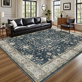 Area Rugs For Living Room And Bedroom Large Stain Resistant Washable Soft Non-Slip Vintage Floral Oushak Carpet Boho Moody Farmhouse Style Sofa Bedside Home De