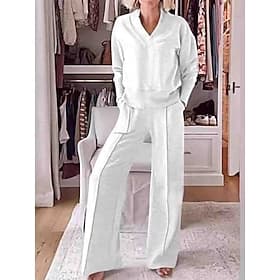Dames Overhemd Lange mouw V-hals Effen Elegant Vintage Sport Casual Dagelijks Buiten blauw Zwart Wit Lente Ruim Passend