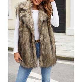 Women's Vest Faux Fur Coat Warm Comfortable Furs  Leathers Casual Color Gradient Vacation Street Casual Daily Wear Long Turndown Regular Fit Sleeveless Outerwe