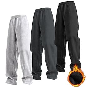 Multi Packs 3pcs Men's BlackNavy BlueLight Grey Baggy Pants Straight Leg Sweatpants Pleated Pants Drawstring Elastic Waist Plain Vacation Daily Wear Polyester