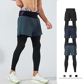 Men's Compression Pants Running Shorts With Tights Running Tights Leggings 2 in 1 with Pockets High Waist Bottoms Gym Athleisure Workout Spring Fall Quick Dry