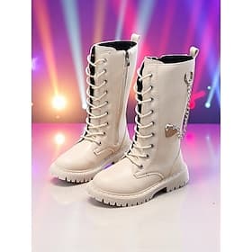 Korean Idol Inspired Pop Star Costume Shoes for Kids - Combat Boots with Lace-Up and Buckle Detail, Zipper Closure, Ideal for Performances, Halloween, or Casua