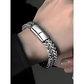 Pulsera de cadena trenzada de acero inoxidable para hombre con cierre magnético: joyería de moda moderna para uso informal, de negocios y de fiesta.