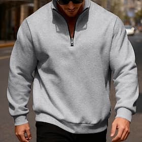 Men's Sweatshirt Fleece Sweatshirt Quarter Zip Sweatshirt Black Red Camel Light Grey Dark Gray Half Zip Plain Daily Sports  Outdoor Holiday Polyester Streetwea