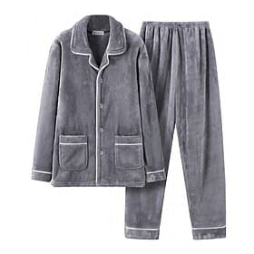 Men's Sleepwear Pajama Set Pajama Top and Pant 1 set Plain Fashion Stylish Classic Home Daily Bed Polyester Thermal Warm Comfort Soft Lapel Long Sleeve Shirt P
