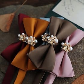 Men's Neckties Fashion Classic Modern Contemporary pearl Bow Plain Wedding Party Daily Wear