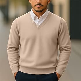 Men's Sweater Pullover Sweater Jumper Ribbed Knit Regular Tops Knitted Slim Fit Plain V Neck Knitwear Contemporary Casual Daily Wear Clothing Apparel Fall Blue