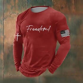 4th of July 2026 250th Memorial Day Men's Bible 3D Print US Flag Crew Neck Long Sleeve T-Shirt Casual Daily Street