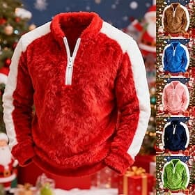 Men's Sweatshirt Fleece Sweatshirt Quarter Zip Sweatshirt Black Pink Red Blue Brown Standing Collar Plain Patchwork Color Block Sports  Outdoor Casual Daily Ch