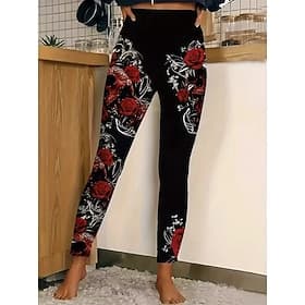 Women's Leggings Loungewear Vacation Vintage Fashion Full Length High Waist Floral Graphic Printing Thermal Warm Soft Breathable Stretchy Daily Outdoor Vacatio