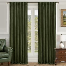Rideaux en velours vert olive de 213 cm pour salon, rideaux occultants thermiques de luxe avec pattes de fixation et fourreau pour tringle, 2 panneaux