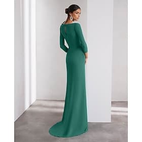 A-Linie Bodenlang Abiballkleider Abendkleid Ballkleid Festliche Kleidung Elegant Vintage Hoher Schlitz Langarm Rundhalsausschnitt Hochzeit Formell Abnehmbar St