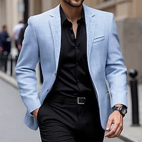 Men's Blazer Business Cocktail Party Wedding Party Fashion Casual Spring   Fall Polyester Plain Pocket Buttons Comfortable Single Breasted Blazer Dark Gray Sky
