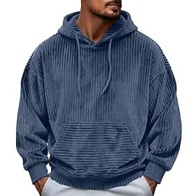 Men's Hoodie Corduroy Pullover Hoodie Sweatshirt Army Green Blue Brown Gray Hooded Plain Kangaroo Pocket Sports  Outdoor Casual Daily non-printing Streetwear C