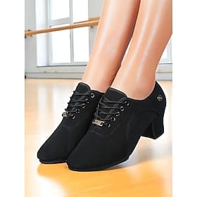 Women's Black Lace-Up Professional Dance Shoes, Breathable Mesh Latin Ballroom Practice Heels, Comfortable Training  Performance Shoes for Women