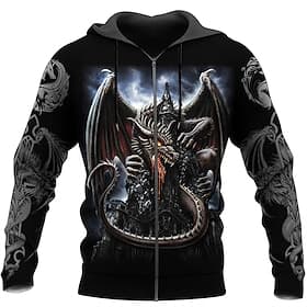 Men's Dragon Graphic Prints Hoodie Hoodies Sweatshirt Streetwear Designer Casual Big and Tall Long Sleeve Hooded Sports  Outdoor Daily Sports Holiday WhiteDark