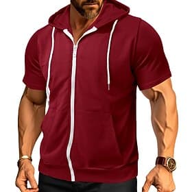 Herren Kapuzensweatshirt Vollreißverschluss-Kapuzensweatshirt Schwarz Rosa Wein Purpur Fuchsie Mit Kapuze Einfach Kordelzug Tasche Sport  Outdoor Täglich Ferie