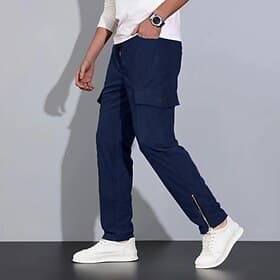 Men's Cargo Pants Trousers Corduroy Pants Slacks Baggy Pants Drawstring Front Pocket Plain Comfort Full Length Outdoor Home Party Vacation Fashion Black Navy B