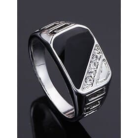 Men's Alloy Ring with Black Onyx and Zircon Accents, Vintage Geometric Statement Jewelry for Parties, Weddings  Daily Wear