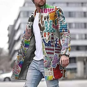 Men's Graffiti National Flag Winter Coat Overcoat Coat Warm Comfortable Breathable Fashion Streetwear Business Work Wear to work Going out Pocket Print Fall  W