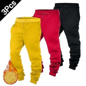 Multi Packs 3pcs Men's RedPurpleYellow Sweatpants Joggers Fleece Pants Drawstring Elastic Waist Plain Vacation Daily Wear Polyester Fall