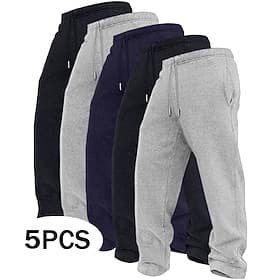 5 Stück Herren-Jogginghose mit geradem Bein, Fleece-Hose, Freizeithose, Kordelzug, elastischer Bund, Mehrfachpackung, einfarbig, bequem, volle Länge, Outdoor,
