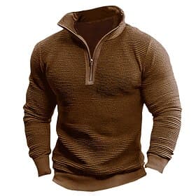 Men's Sweatshirt Quarter Zip Sweatshirt Wine Army Green Brown Coffee Gray Half Zip Plain Half Zip Sports  Outdoor Daily Holiday Polyester Streetwear Basic Casu