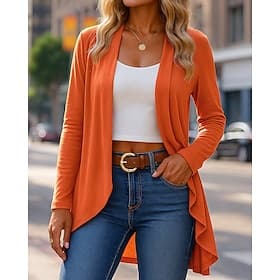 Women's Solid Colored Open Front Cardigan Knitted Cardigan Fall Long Sleeve Athleisure V Neck Outdoor Travel Sports Wine Red Black Purple Sportswear Activewear