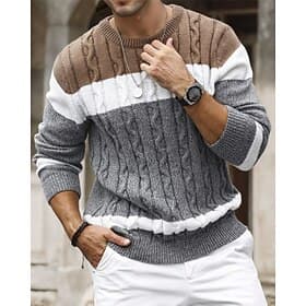 Men's Pullover Sweater Jumper Knit Sweater Ribbed Knit Regular Tops Knitted Color Block Crew Neck Fashion Basic Vacation Daily Wear Clothing Apparel Fall Winte
