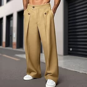 Homme Pantalons Dress Pants works Chinos Avec Poches Boutons Uni Confort Formel Soirée Travail Mode Style Classique Noir Kaki Micro-Élastique